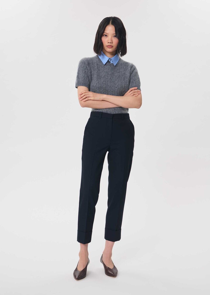 Philippa trousers navy blue right with lapel Night TARA JARMON UK