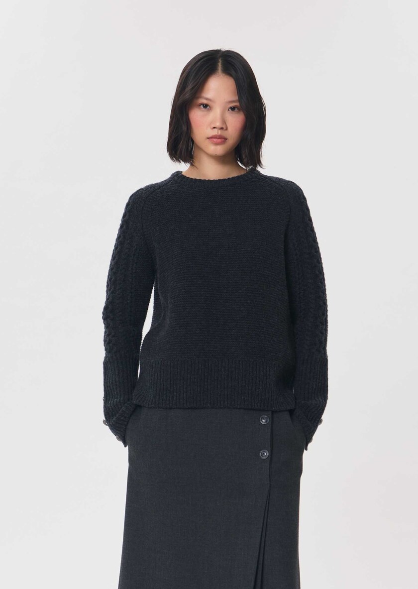 Fleece Sweater heather grey with a twisted turtleneck Gray grey TARA JARMON UK
