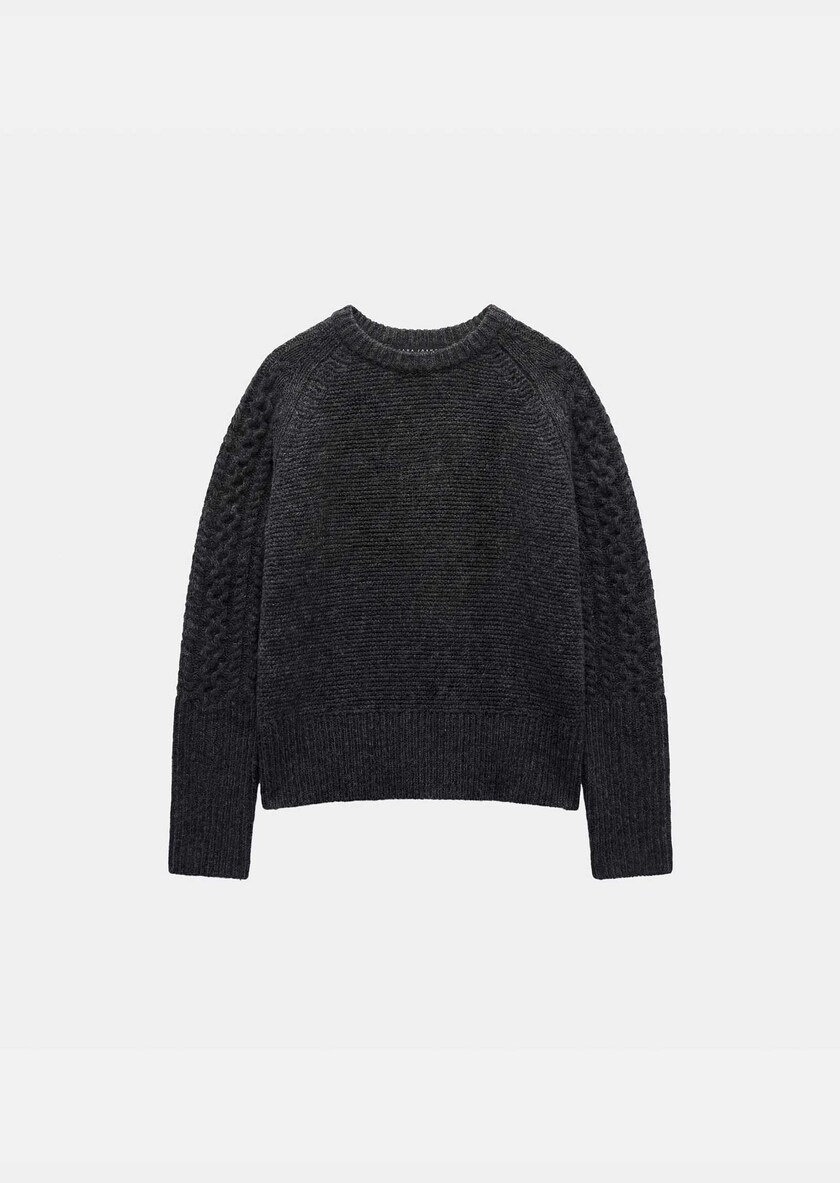 Fleece Sweater heather grey with a twisted turtleneck Gray grey TARA JARMON UK