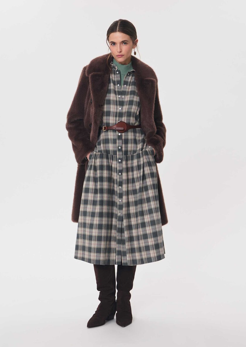 Retro Dress midi dress in khaki and beige checks Khaki TARA JARMON UK