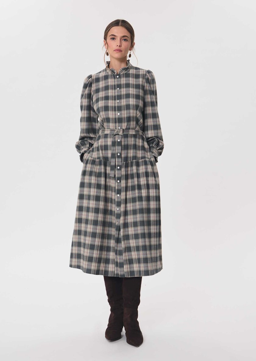 Retro Dress midi dress in khaki and beige checks Khaki TARA JARMON UK
