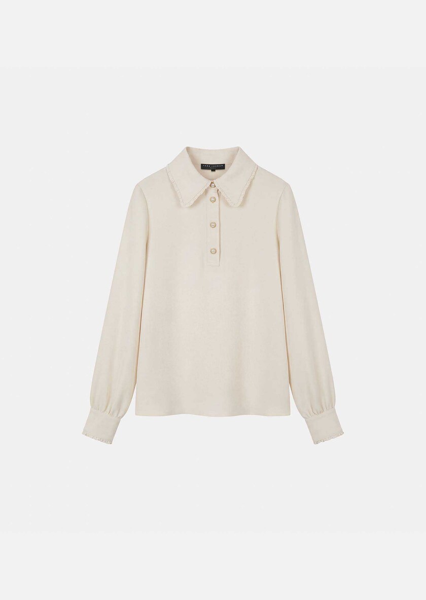 Top Tessy ecru with scalloped collar Off-white TARA JARMON UK