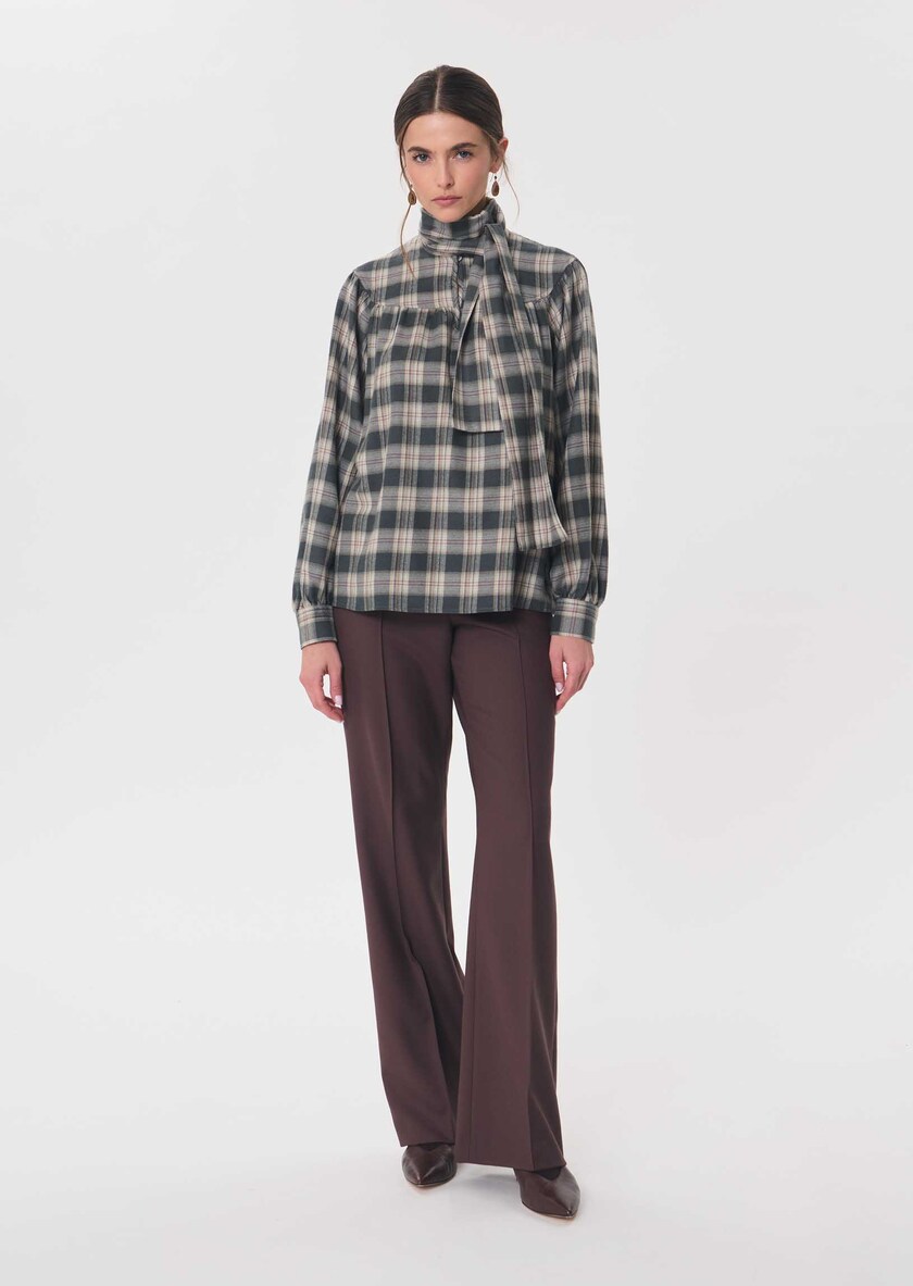Top Titian Khaki checkered lavallière collar Khaki TARA JARMON UK