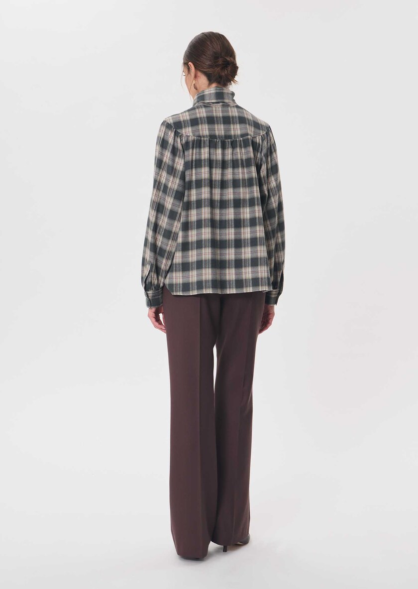 Top Titian Khaki checkered lavallière collar Khaki TARA JARMON UK