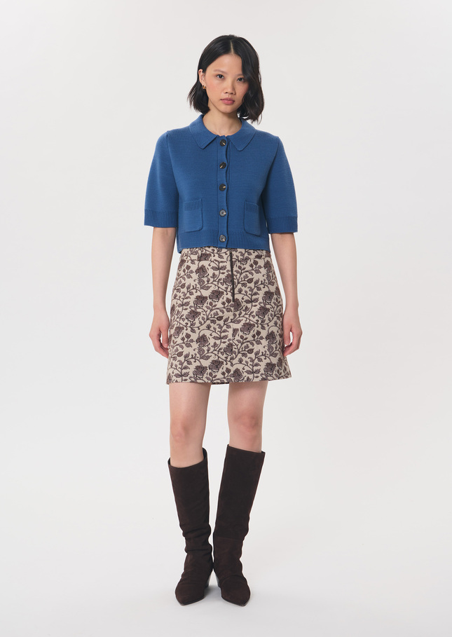 Jim Skirt short beige dress in brown floral jacquard Off-white TARA JARMON UK