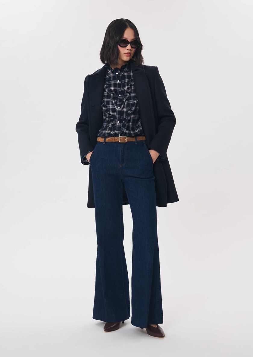 Martha Coat navy blue double-breasted belted Night TARA JARMON UK