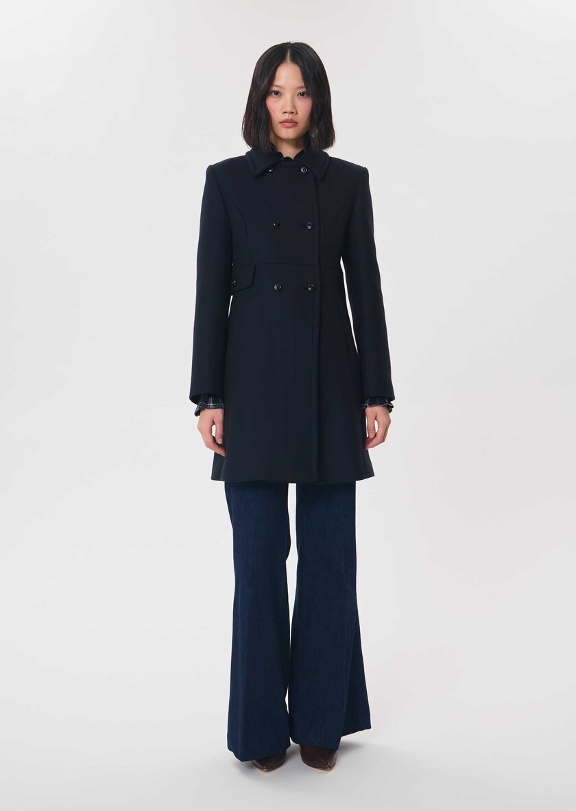 Martha Coat navy blue double-breasted belted Night TARA JARMON UK