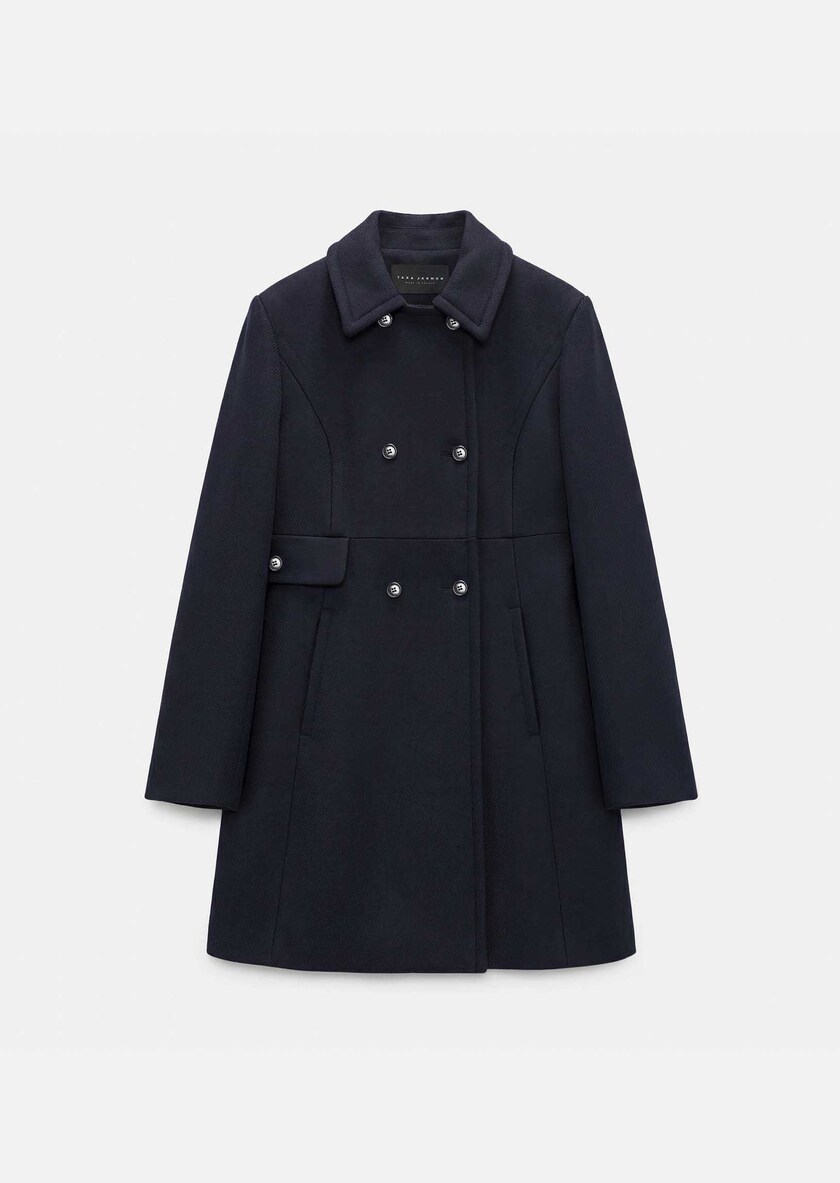 Martha Coat navy blue double-breasted belted Night TARA JARMON UK