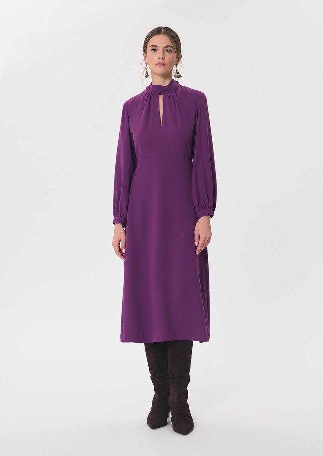 Rubben Dress blackberry with a tied collar Mûre TARA JARMON UK