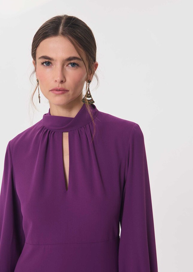 Rubben Dress blackberry with a tied collar Mûre TARA JARMON UK